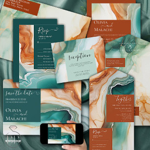 Elegant Modern Abstract Agate  Jade Terracotta RSVP Card