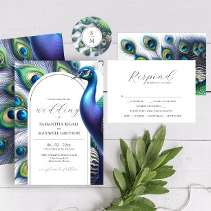 Monogrammed Sticker Watercolor Peacock Feathers