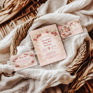 Blush Cherry Botanical Party 1st Birthday Invitation