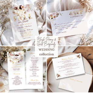 Blush Peony & Gold Burgundy Floral Wedding  Menu