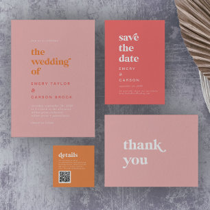 Retro Summer   Pink and Orange The Wedding Of Invitation