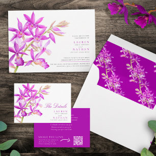 Purple orchid watercolor botanical pattern wedding envelope
