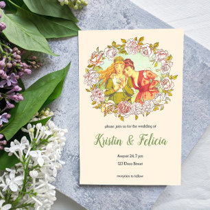 Cute Vintage Art Nouveau LGBTQ Two Brides Wedding