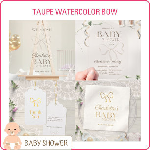 Dusty Rose Watercolor Bow Baby Shower Acrylic Invitations