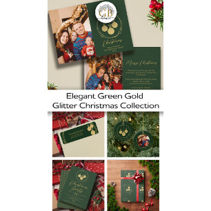 Elegant Green Gold Glitter Wreath Christmas Party Invitation