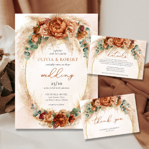 Elegant Copper and burgundy flowers greenery  Save The Date