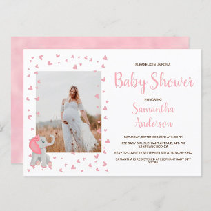 Elephant Baby Shower Blush Pink Floral Watercolor  Invitation