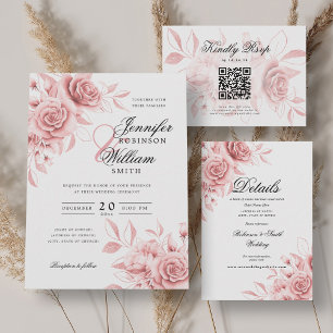 Elegant Script Wedding Blush Pink Rose Floral  Menu