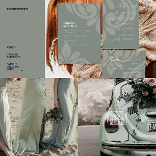 Earthy Olive Damask Classic Wedding Address Label