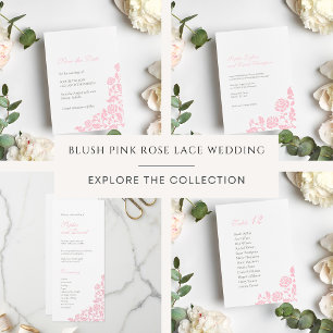Vintage Pink Floral Rose Lace Wedding Program