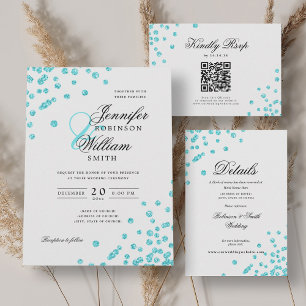 Romantic Script Wedding Confetti Turquoise  Menu