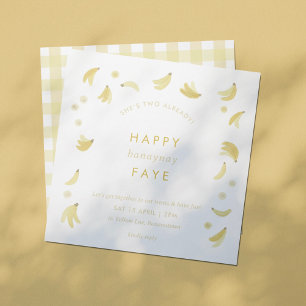 Yellow Lets Go Bananas Birthday Banana Party Theme Invitation
