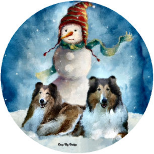 Rough Collie with Snowman Christmas Holiday Card