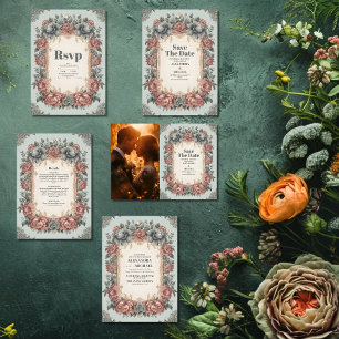 Vintage Dusty Blue Art Nouveau Victorian Wedding Save The Date