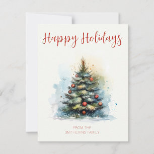 Watercolor Christmas Tree  Holiday Postcard