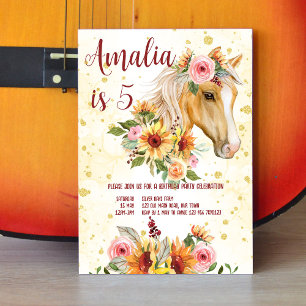 White horse pink flowers cowgirl birthday party invitation