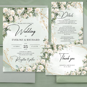 Bohemian white roses eucalyptus brunch and bubbly  invitation