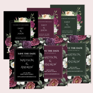 Modern Dark Burgundy Peonies Save the Date Card