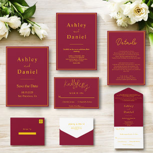 Elegant Chic Burgundy And Gold Luxury Wedding Enclosure Card