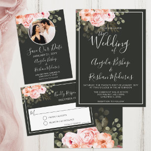 Elegant Floral Blush Pink Botanical Modern Wedding Invitation