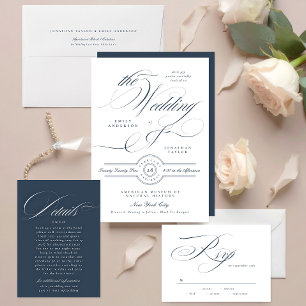 Formal Elegant Navy Blue Text and White Invitation Envelope