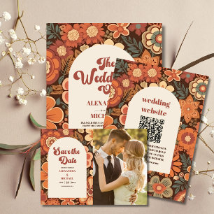 Arch Groovy Retro 70s Floral Wedding Save The Date