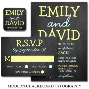 Modern Chalkboard Typography Wedding Invitations