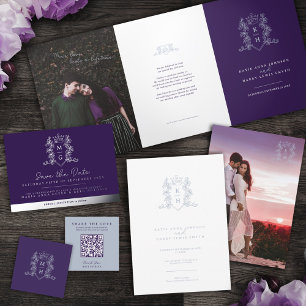 Crown photo wedding save the date purple silver