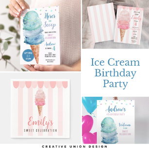 Blue Ice Cream Birthday Party Invite - Any Age