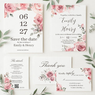 Blush Pink Rose Wedding Invitation