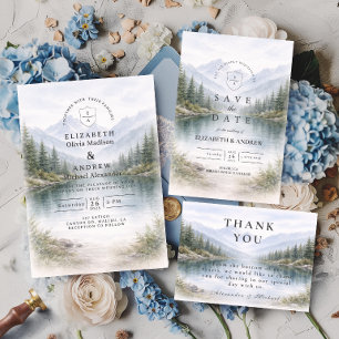 Minimalist Pine Forest Landscape Wedding RSVP Card