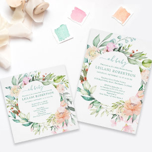 Diaper Raffle Floral Watercolor Wreath Enclosure Card