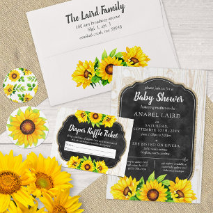 Sunflower Baby Shower Diaper Raffle Entry Ticket Flyer