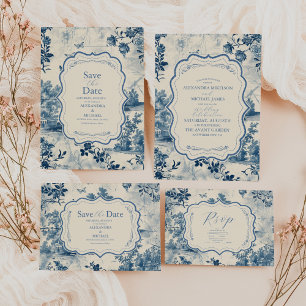 Victorian Dusty Blue French Toile Wedding Enclosure Card