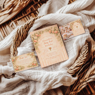 Peach Floral 1st Birthday Invitation