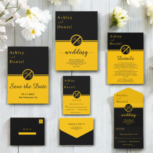 Elegant Luxury Black And Gold Monogram Wedding All In One Invitation