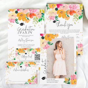 Gold glitter floral botanical fund graduation enclosure card