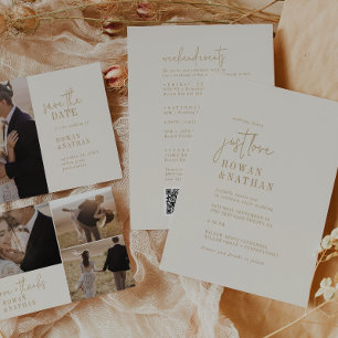 Modern Chic Vintage Gold Weekend Events QR Wedding Invitation