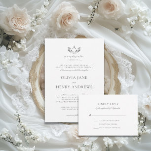 Olivia Classic Grey Monogram Catholic Wedding Invitation