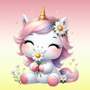 Unicorns and daisies, child's birthday party wrapping paper