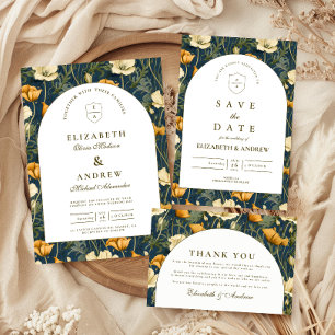 Navy Blue Floral Arch Elegant Wedding Enclosure Card