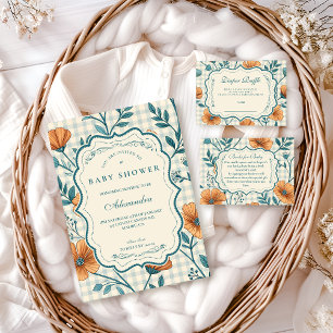 Gingham Peach Floral Diapper Raffle Enclosure Card