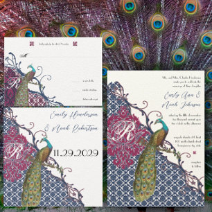 Peacock Vintage Love Birds Invitation