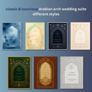 navy silver Arabic arch Wedding Invitation