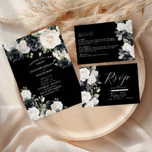 Modern Black and White Floral Wedding Save The Date