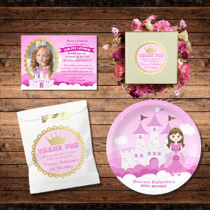 Fairytale Princess Girl Birthday Pink Thank You Classic Round Sticker