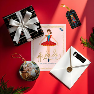Fa La La Christmas Nutcracker Ballet Dancer Foil Holiday Card
