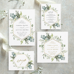 Watercolor Greenery Gold Hexagon Wedding Details Enclosure Card