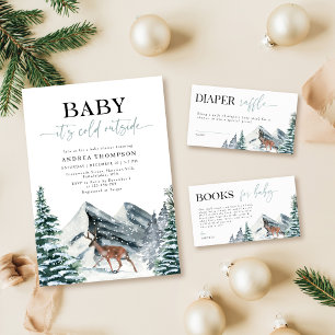 Watercolor Winter Forest Diaper Raffle Baby Shower Enclosure Card