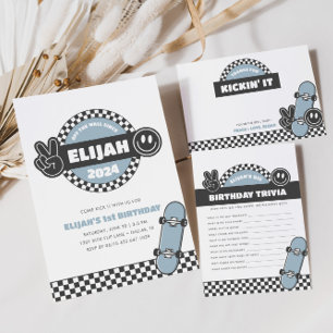 Boys' Chequered Skateboard Groovy Hippie Birthday Invitation